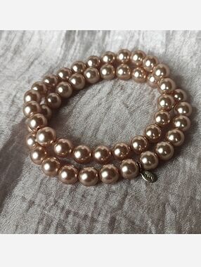 Roman RMN Avon? Champagne Faux Pearls Stretch Bracelets Dual Pair